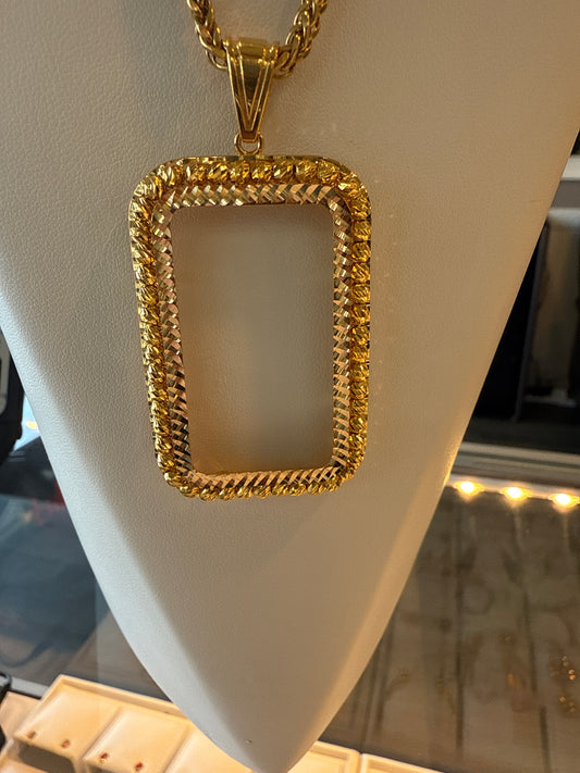 1oz gold bar frame pendant