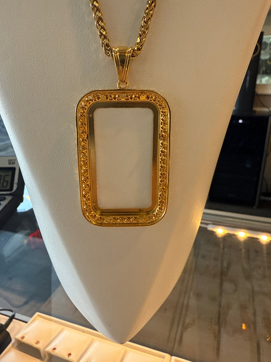 1oz gold bar frame pendant